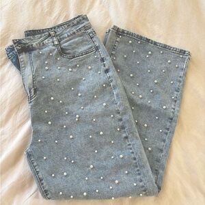 Kedera high waist straight boyfriend baggy pearl jeans with stretch size xl